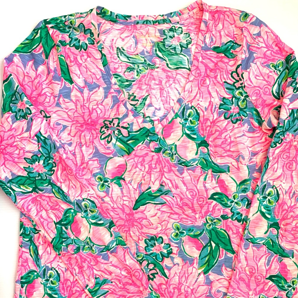 Lily Pulitzer Pink Cotton Knit V-Neck  Top size S